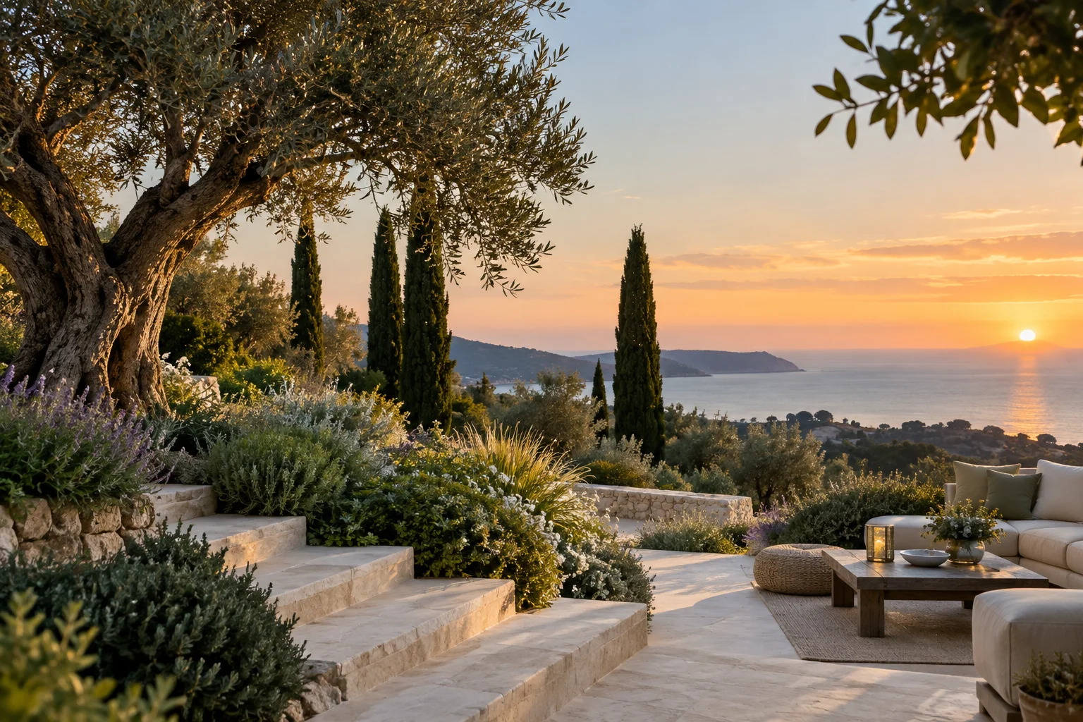Illustration d’ambiance : jardins méditerranéens en Provence
